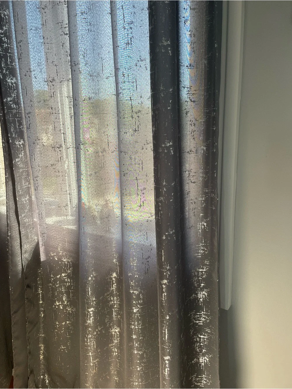 Gray Textured Decorative Curtain Panel with Distressed Accent